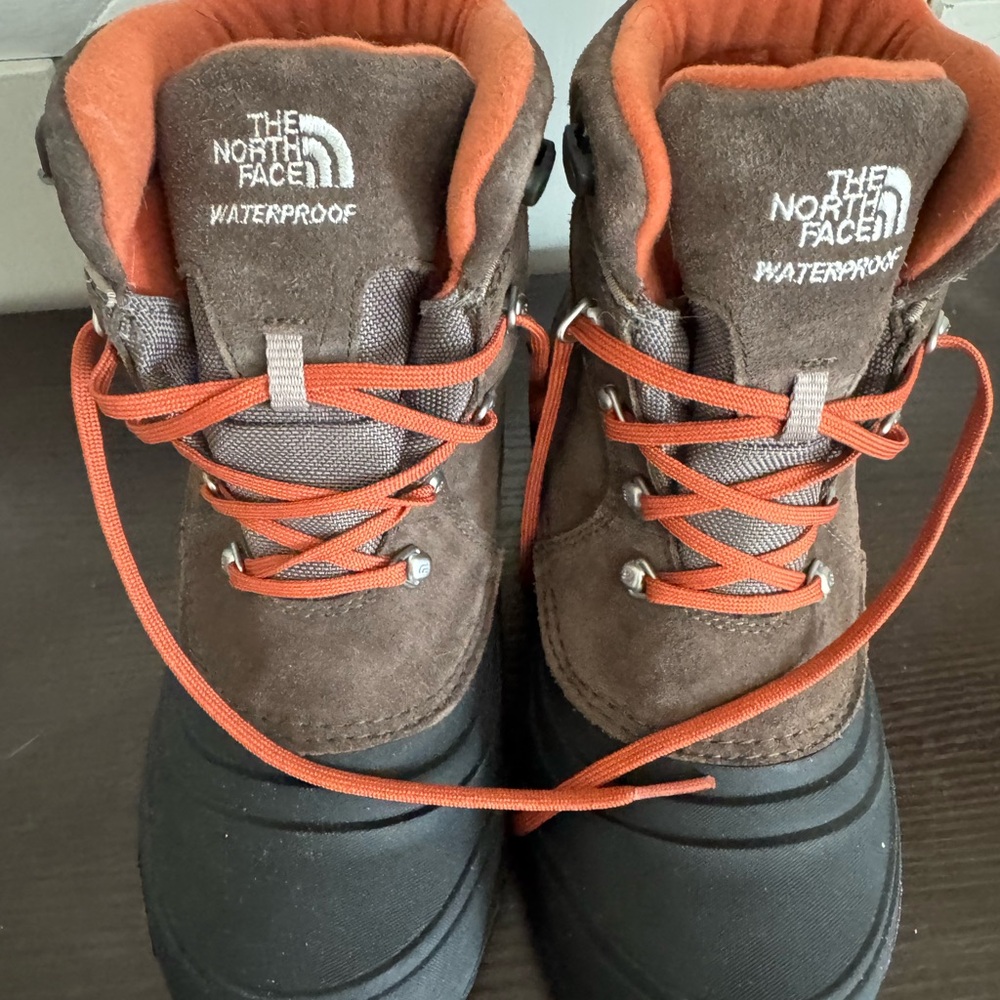 The North Face Brown and Black Boots with Orange Laces